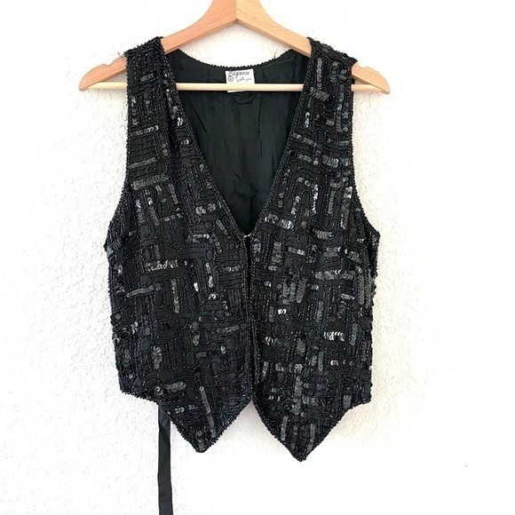 Vintage 100% Silk Sequins Tuxedo Vest - Picture 6 of 6